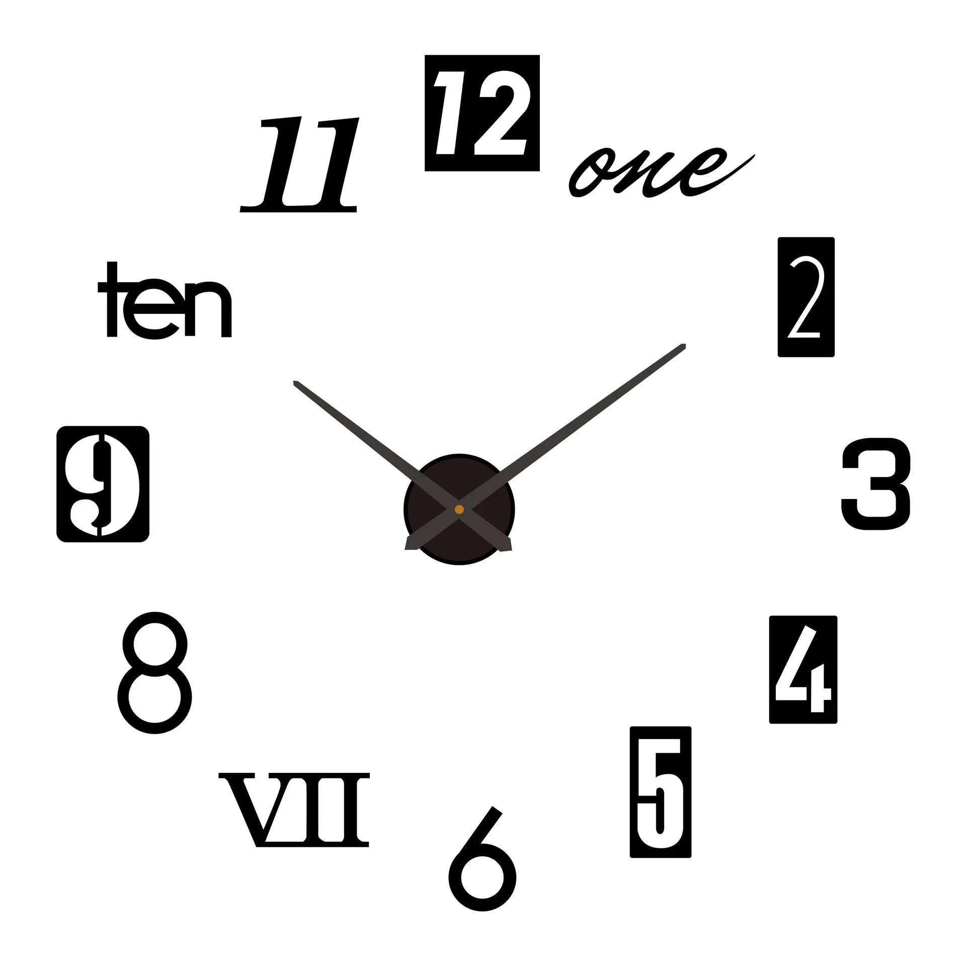 Large 3D acrylic wall clock with mirror effect