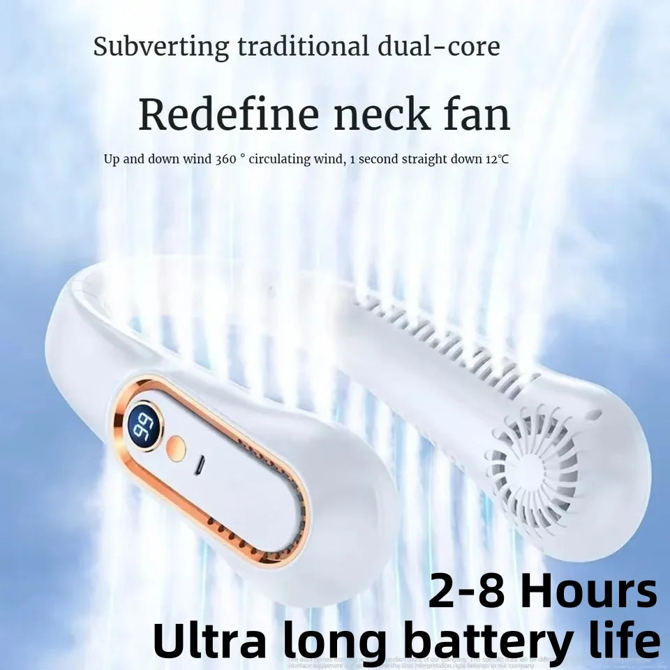 Ventilador de Cuello USB de 8000 mAh, Portátil, Sin Aspas, Mini, Recargable, Silencioso, con Pantalla LED Digital, Enfriador de Aire Eléctrico de Mano