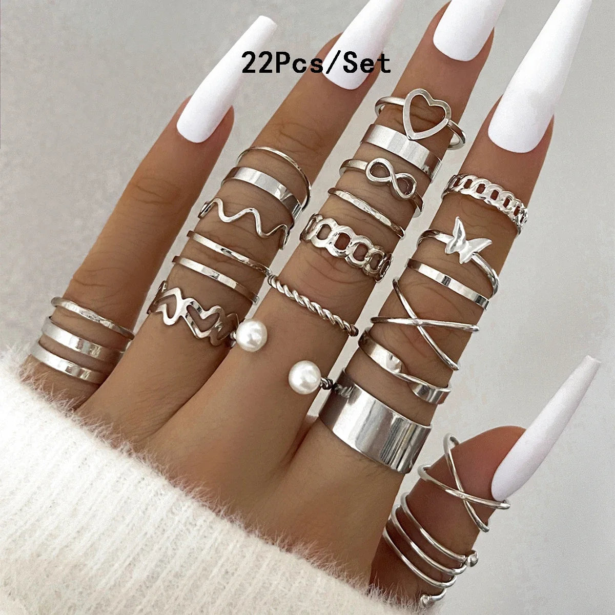 Set of 30 Women's Rings, Bohemian Geometric Stackable and Knuckle Rings, Gold and Silver Jewelry for Parties
