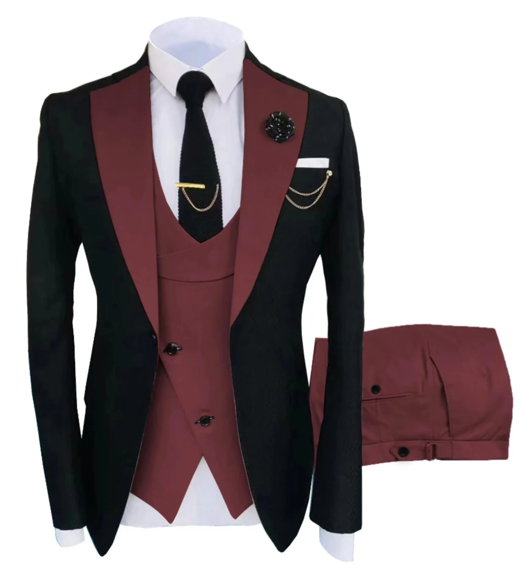 Mens 3 piece summer suit, slim-fit groom's suit for outdoor wear