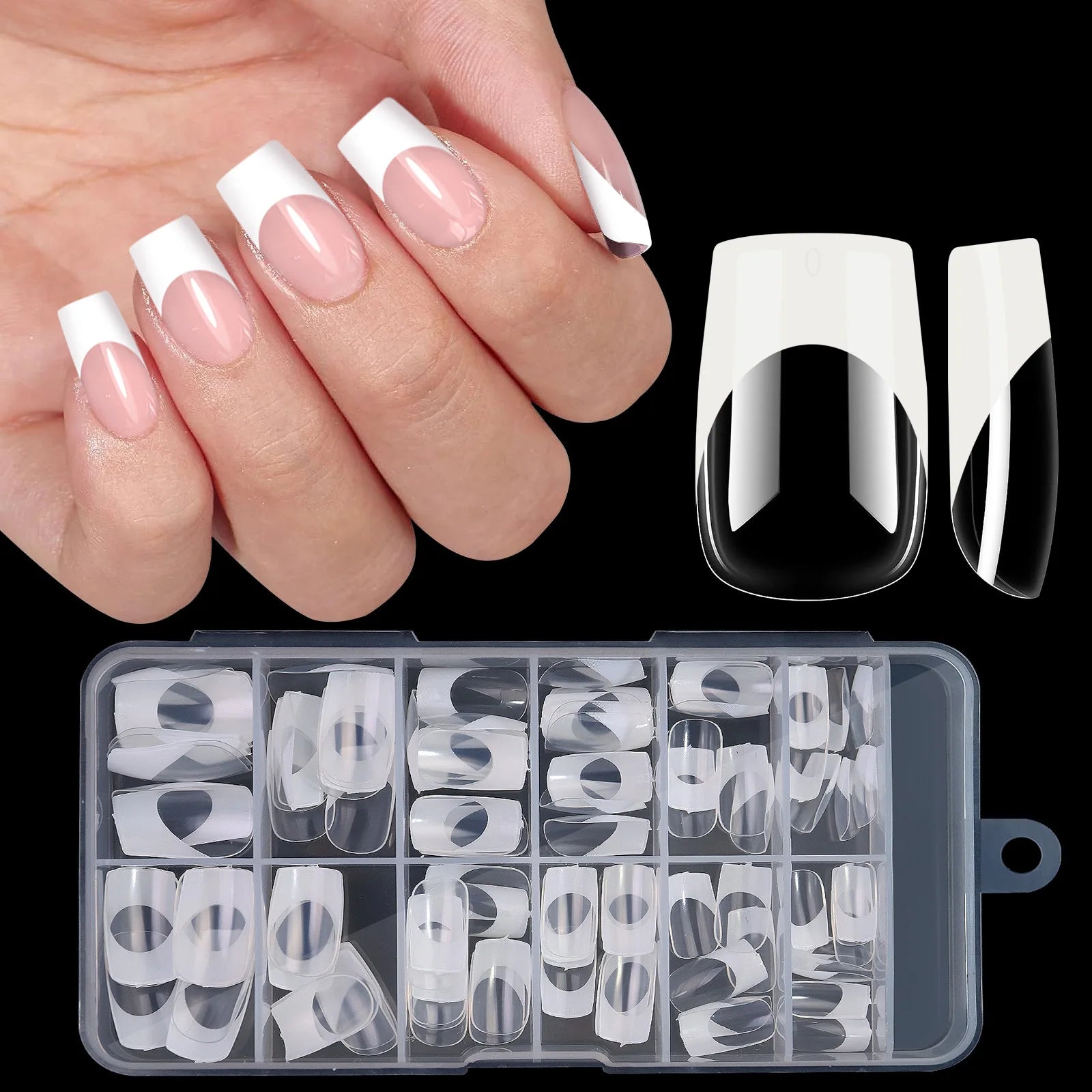 Press-on nail set medium square French style