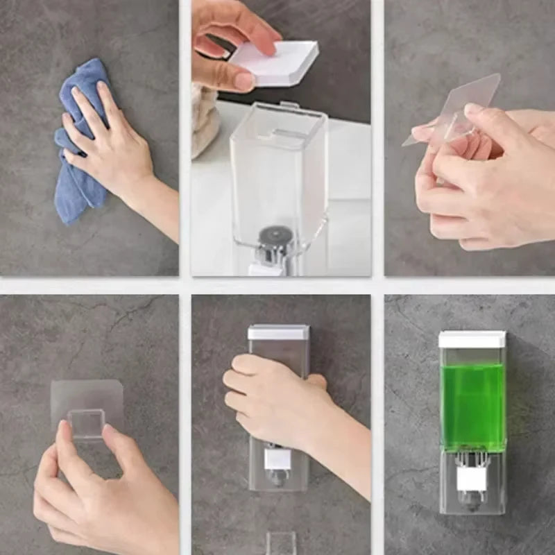 Adhesive Wall-Mounted Soap Dispenser - Manual, Transparent