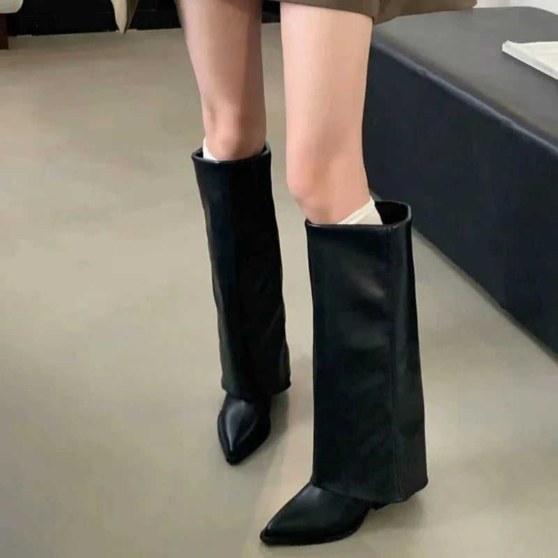 Women's High Heel Boots with Pointed Toe | Sexy and Elegant Style | Fashionable Chunky Medium Heel