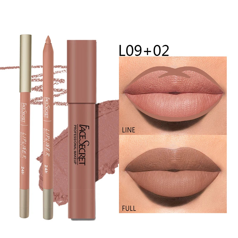 Matte Lipliner & Lipstick Set, Waterproof & Long Lasting Lip Makeup
