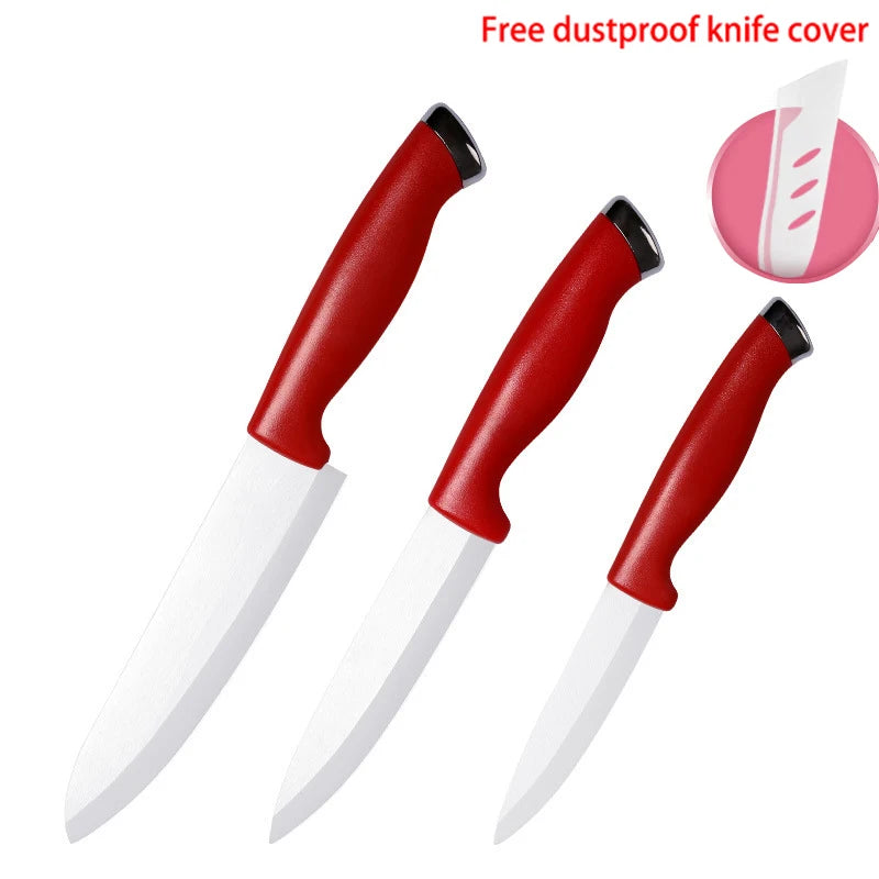 Set of 3 Ceramic Kitchen Knives - Multipurpose with Protective Sheath