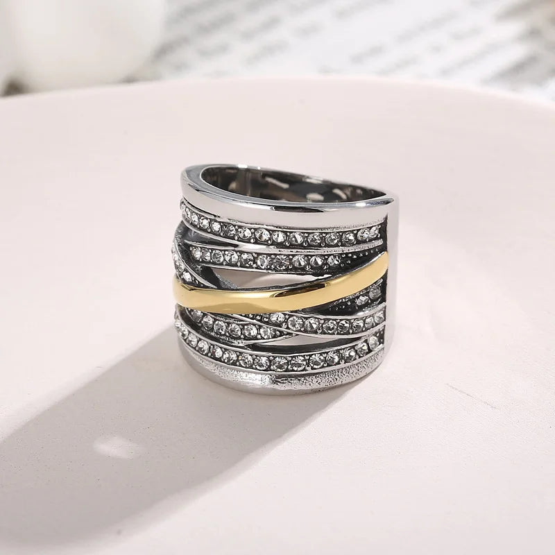 Women's Gothic Stainless Steel Stackable Rings with Cross, Rhinestone, Charm, Vintage