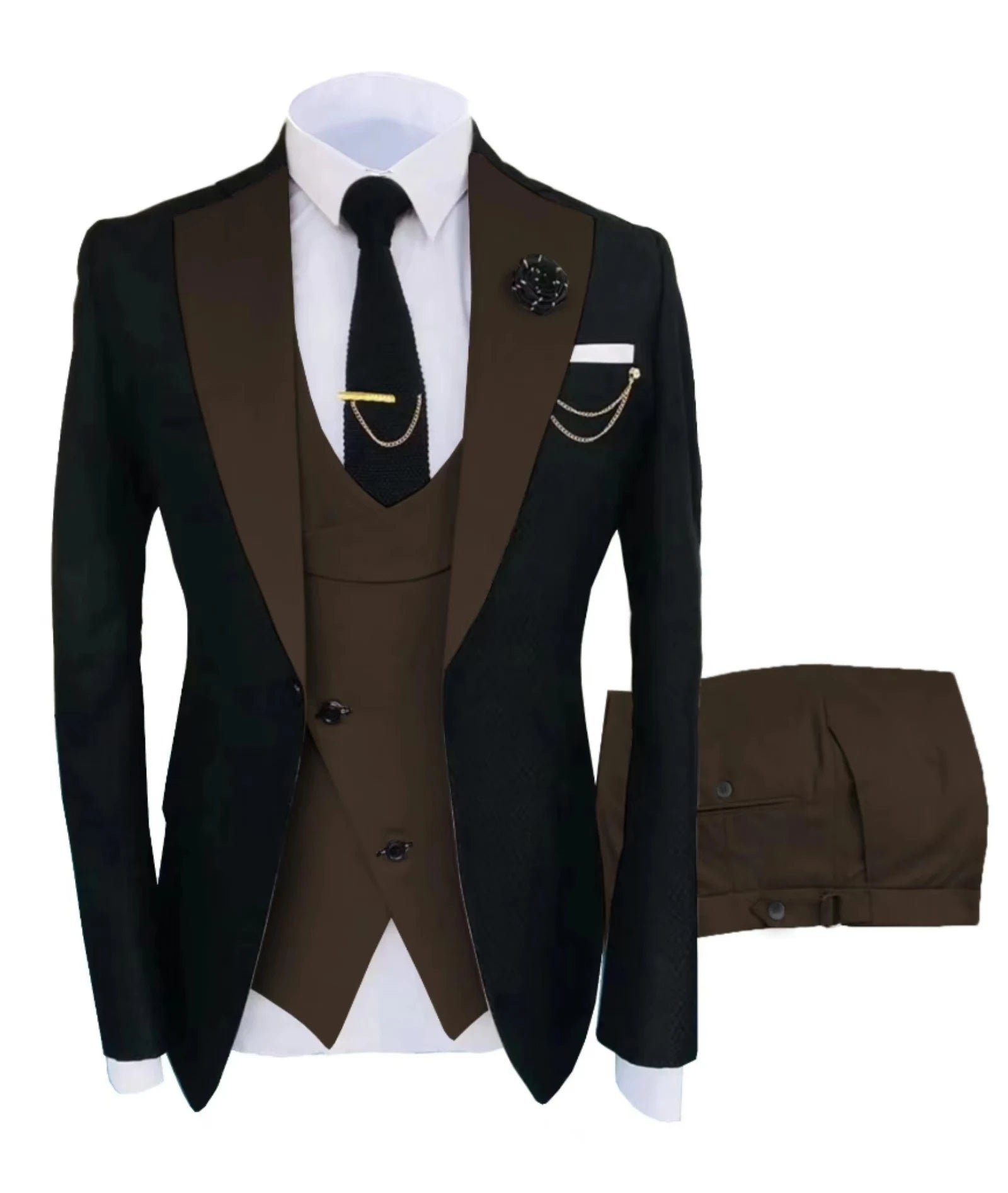 Mens 3 piece summer suit, slim-fit groom's suit for outdoor wear