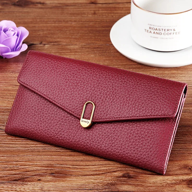 Women's Genuine Leather Long Wallet - Luxury Design with Card Holder