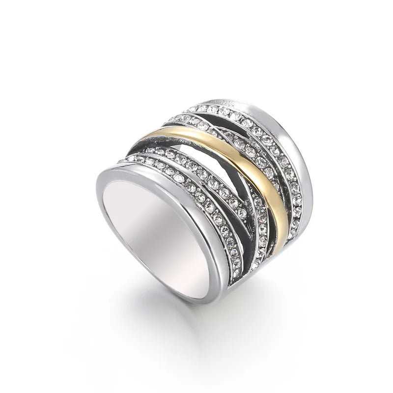 Women's Gothic Stainless Steel Stackable Rings with Cross, Rhinestone, Charm, Vintage