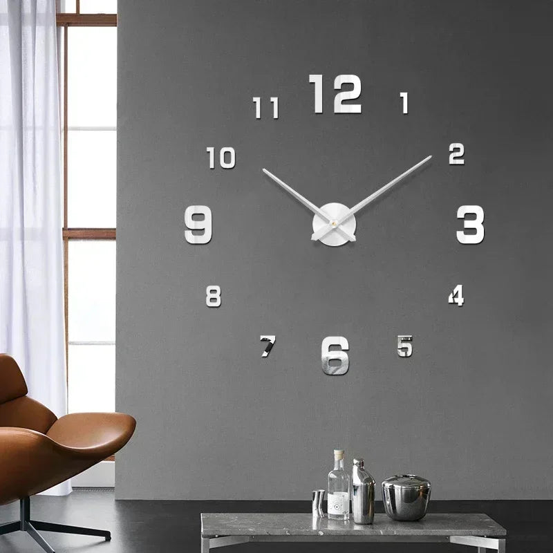 Large 3D acrylic wall clock with mirror effect