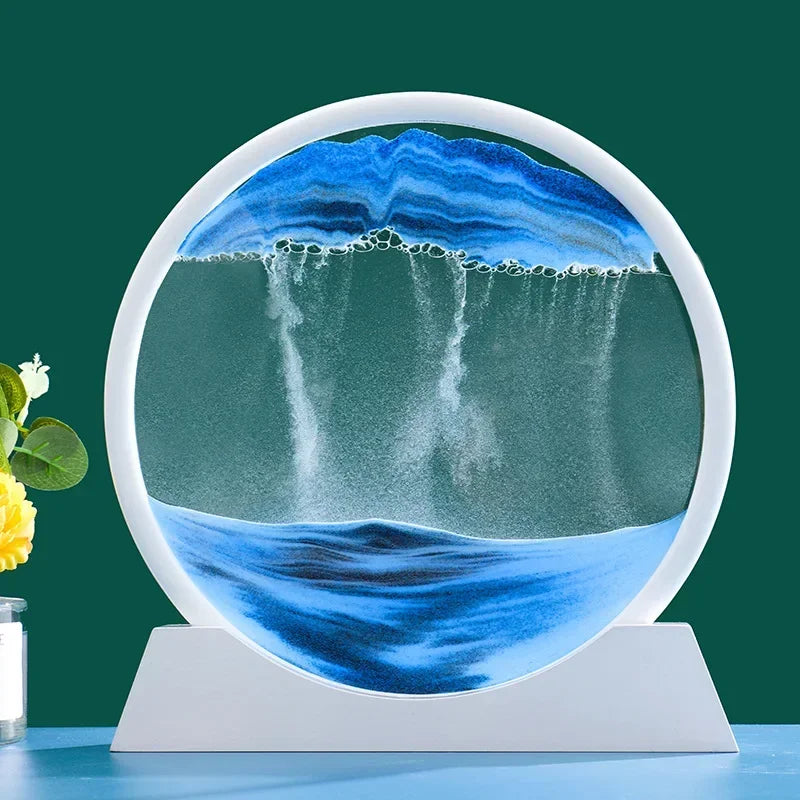 3D Moving Sand Picture, Nordic Style Round Kinetic Art, Decorative Hourglass for Desk, Original Home Decor Gift
