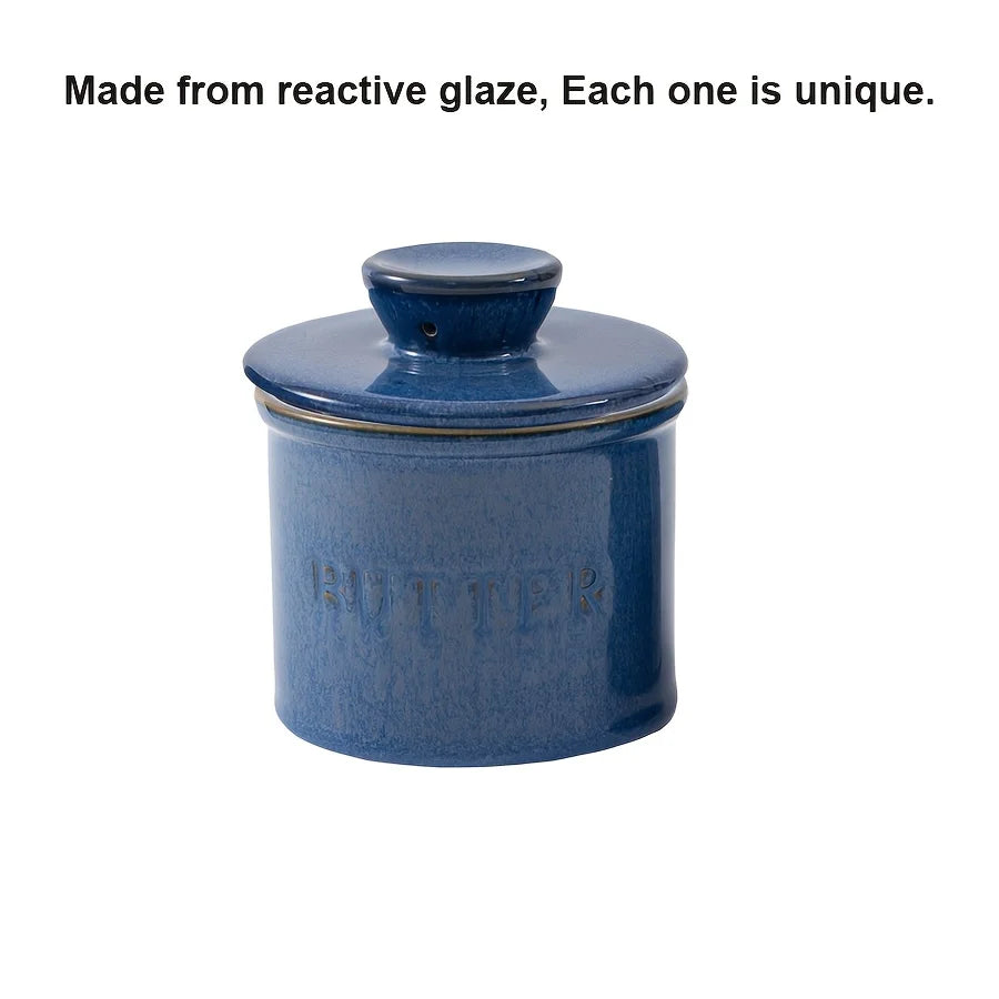 Ceramic Butter Dish with Lid, Handmade Wheel-Cranked Butter Container, Tabletop Butter Dish for Countertop (1 Unit)