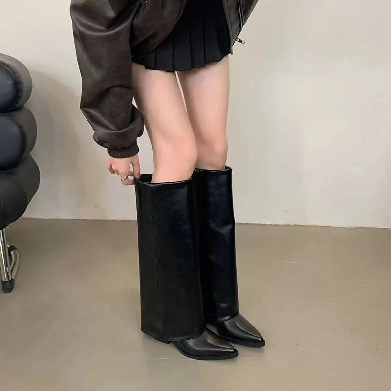 Women's High Heel Boots with Pointed Toe | Sexy and Elegant Style | Fashionable Chunky Medium Heel