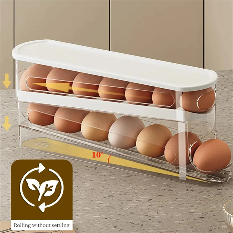 Refrigerator Egg Organizer | Rolling Double Layer Holder