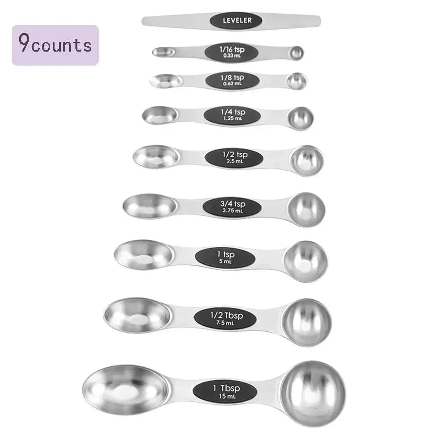 Double-Sided Magnetic Measuring Spoons, Stainless Steel and Stackable