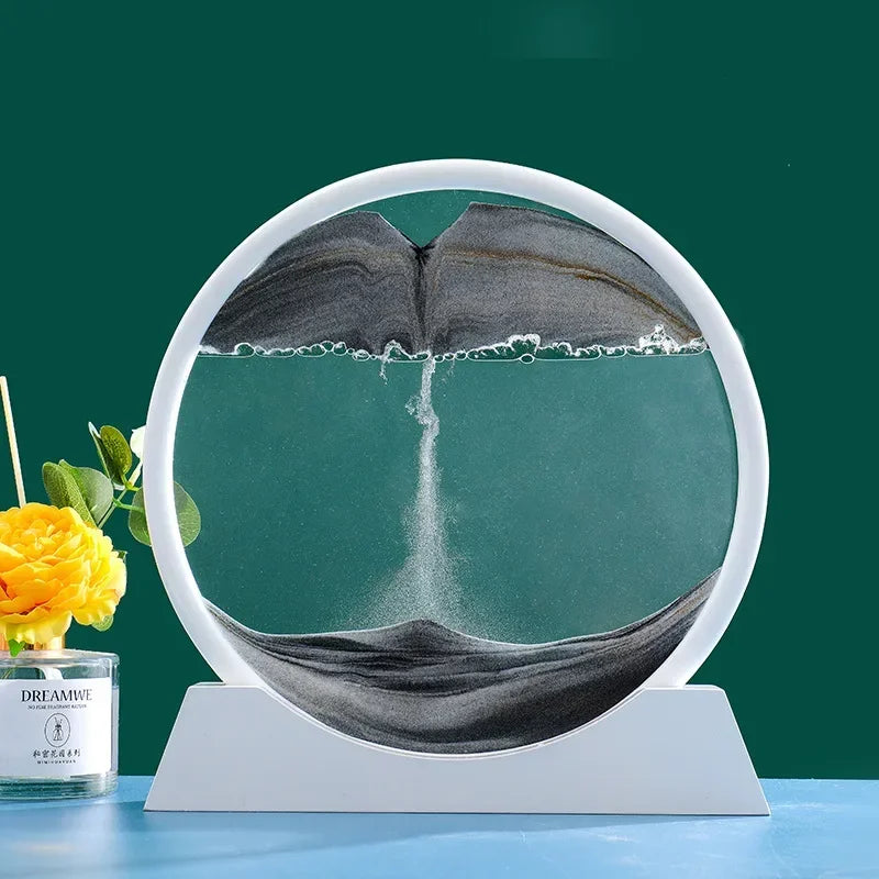 3D Moving Sand Picture, Nordic Style Round Kinetic Art, Decorative Hourglass for Desk, Original Home Decor Gift