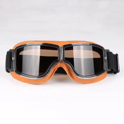 Retro Leather Motorcycle Goggles - Windproof and Foldable for Helmet