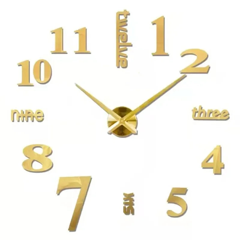 Large 3D acrylic wall clock with mirror effect