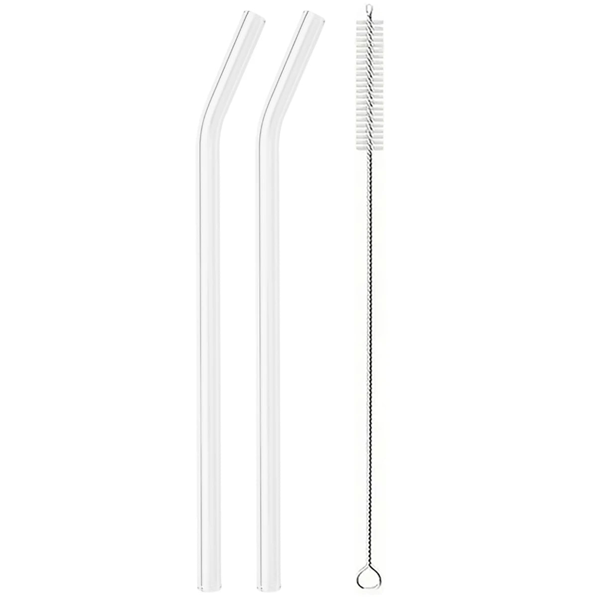 Set of Curved Borosilicate Glass Straws with Cleaning Brush
