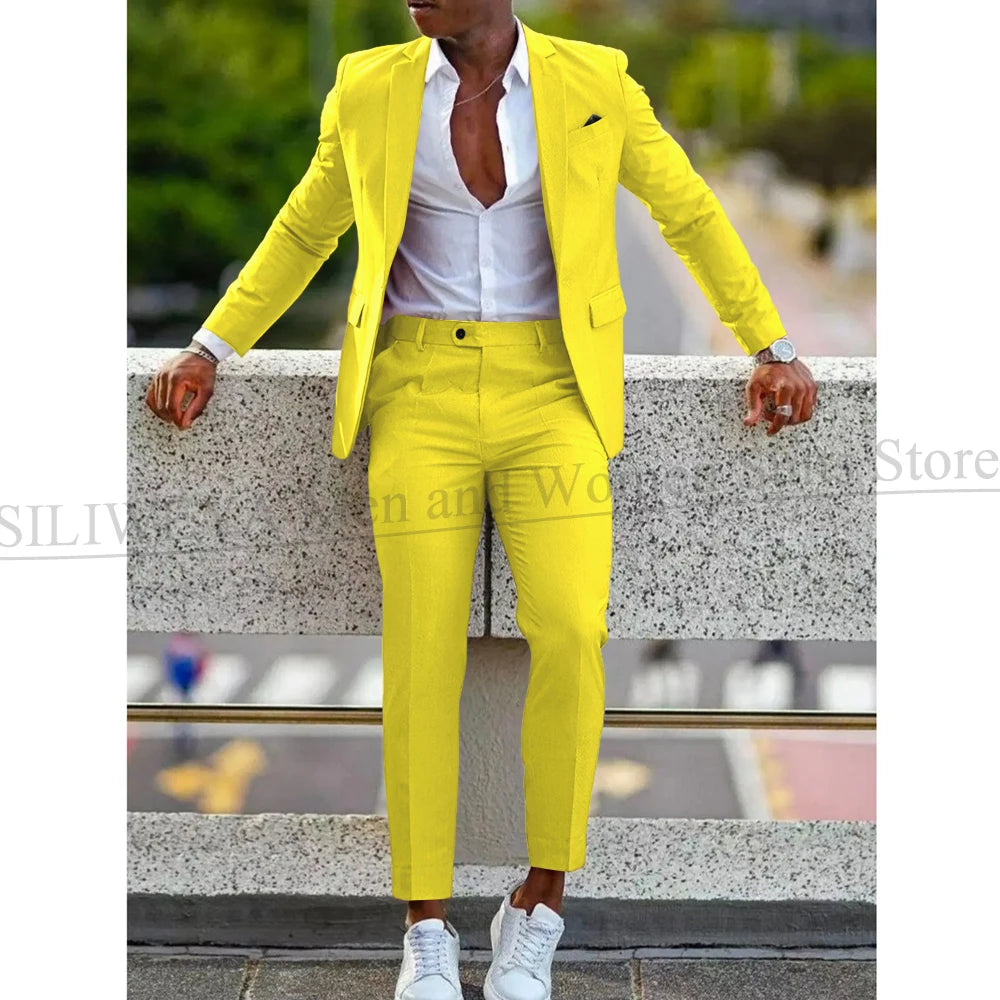 Mens 2 Piece slim fit Suit: Formal Wedding & Graduation Tuxedo