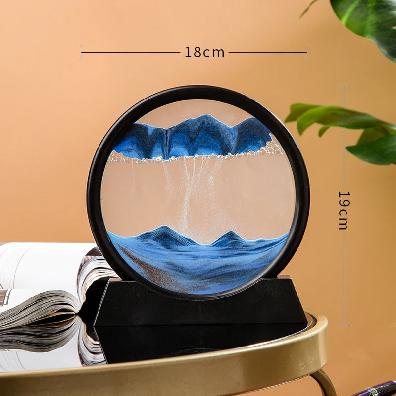 3D Moving Sand Picture, Nordic Style Round Kinetic Art, Decorative Hourglass for Desk, Original Home Decor Gift