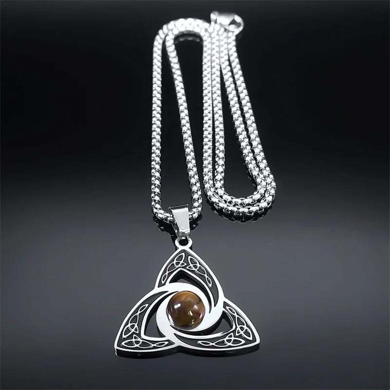 Celtic Trinity Knot Necklace | Tiger Eye Steel