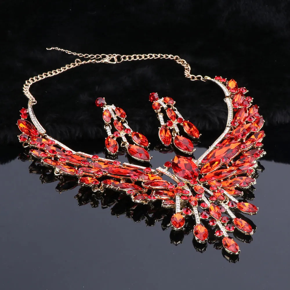 Indian style bridal jewelry set with crystal necklace