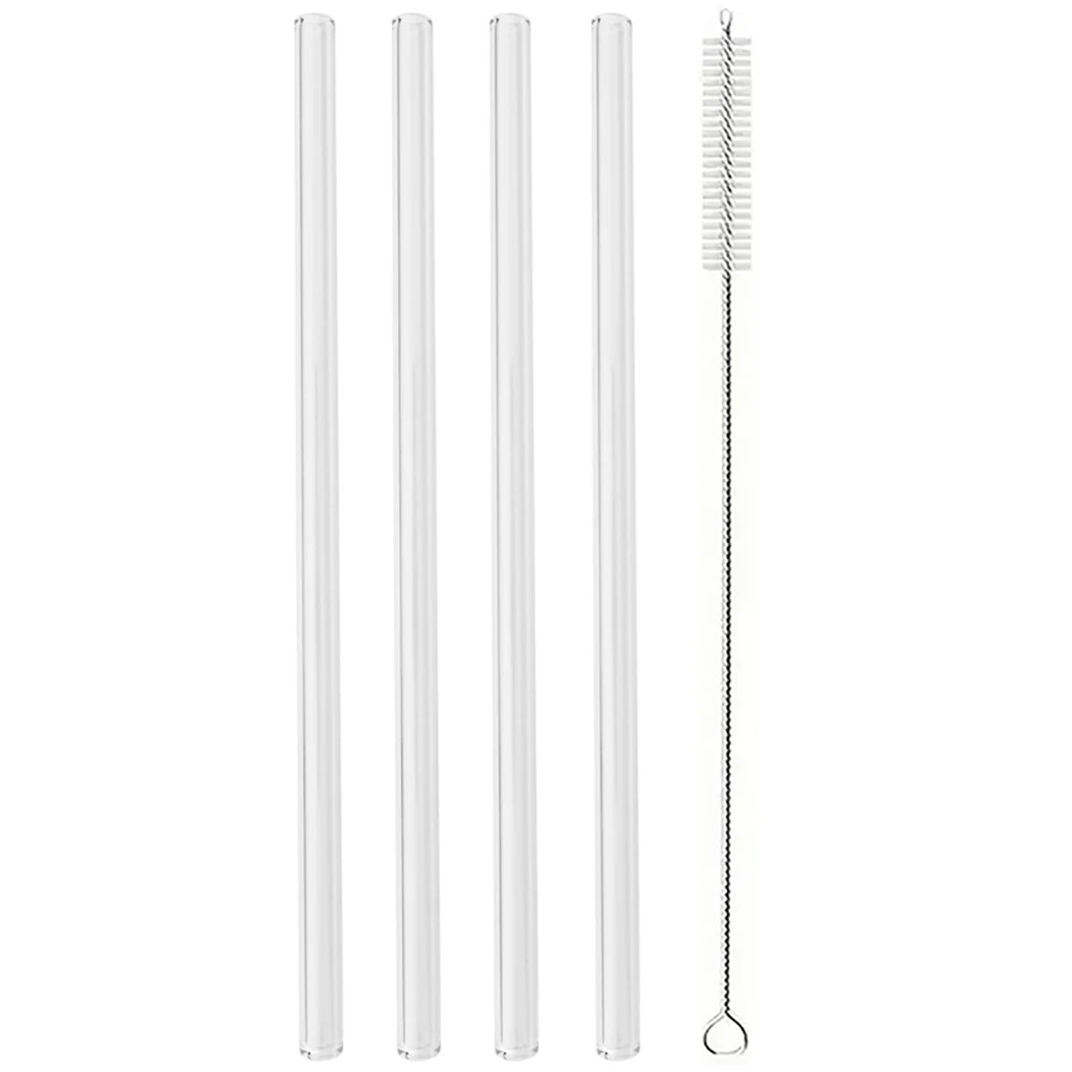 Set of Curved Borosilicate Glass Straws with Cleaning Brush