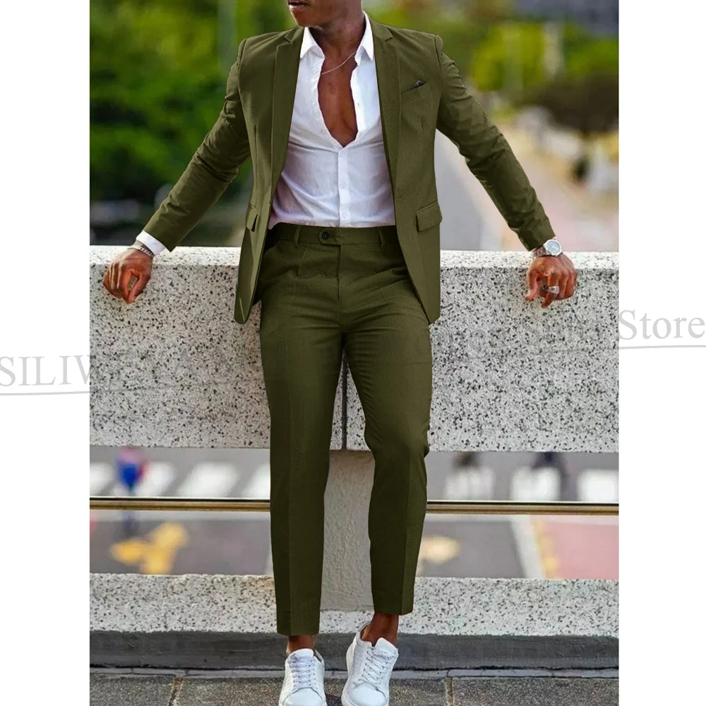 Mens 2 Piece slim fit Suit: Formal Wedding & Graduation Tuxedo