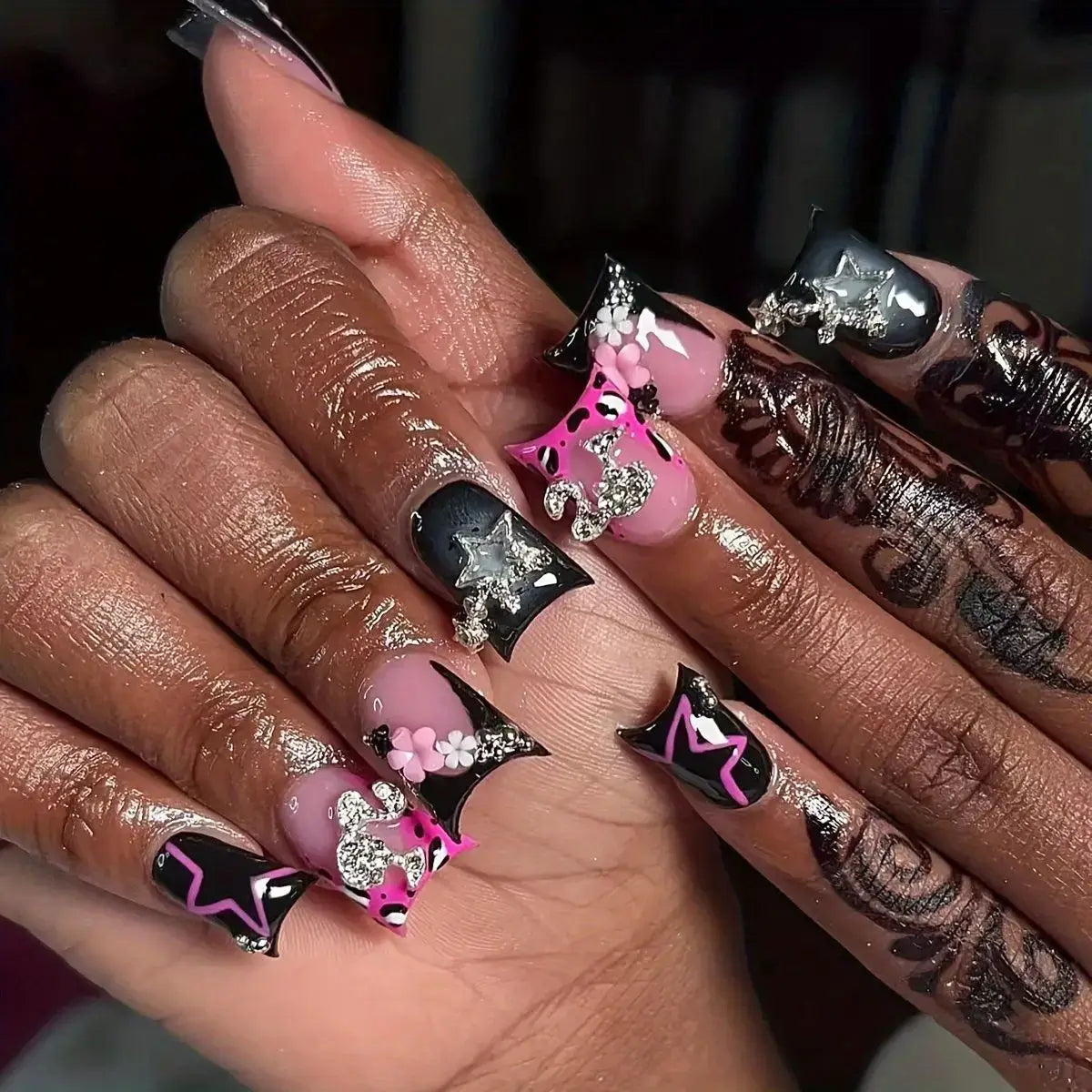Duck shaped press on nails punk style