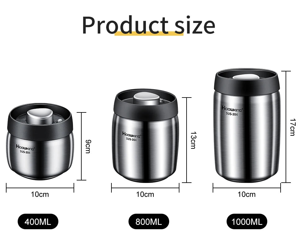 Stainless Steel Vacuum Sealed Coffee Jar, Airtight Moisture-Proof Container for Coffee Beans and Household Food