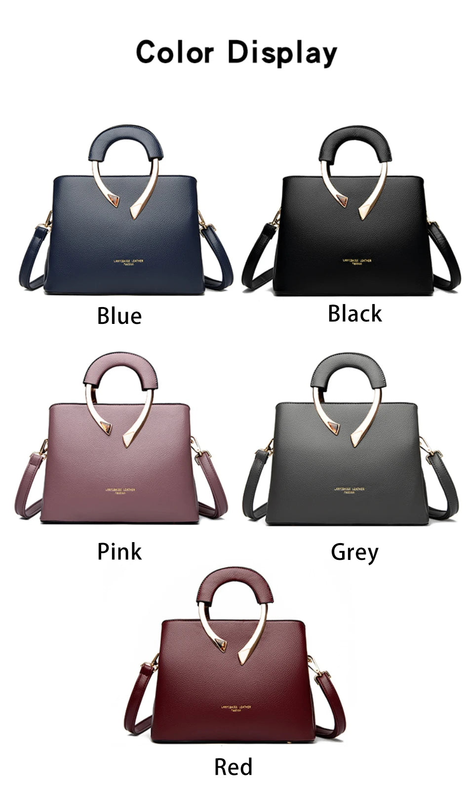 Large capacity women's handbag with compartments