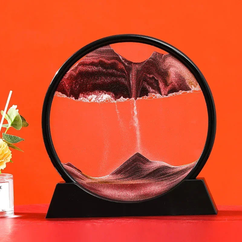 3D Moving Sand Picture, Nordic Style Round Kinetic Art, Decorative Hourglass for Desk, Original Home Decor Gift