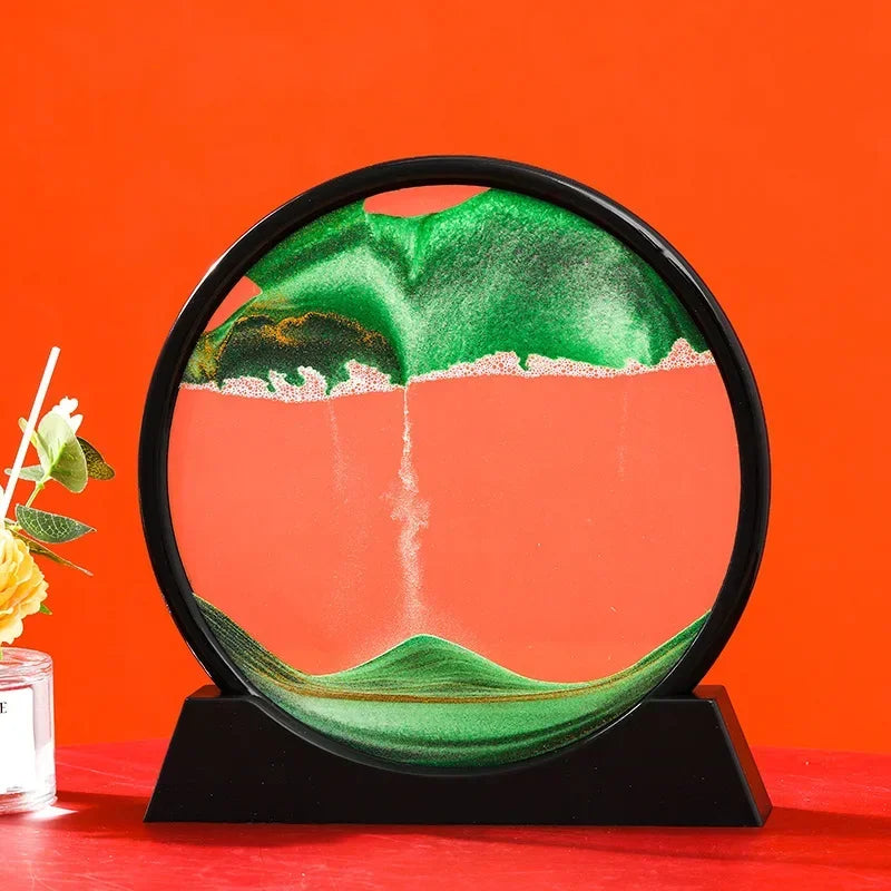 3D Moving Sand Picture, Nordic Style Round Kinetic Art, Decorative Hourglass for Desk, Original Home Decor Gift