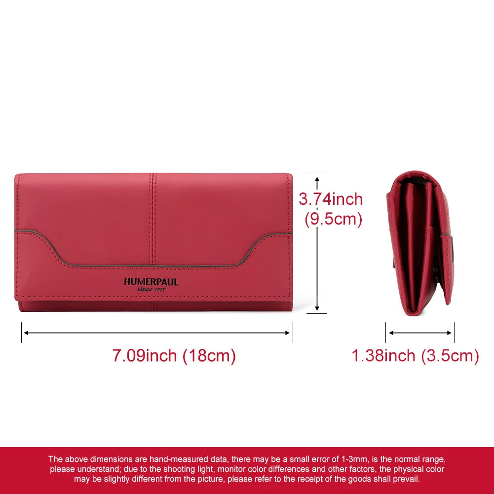 Women's Genuine Leather Long Wallet - Luxury Design with RFID Blocking and Coin Purse