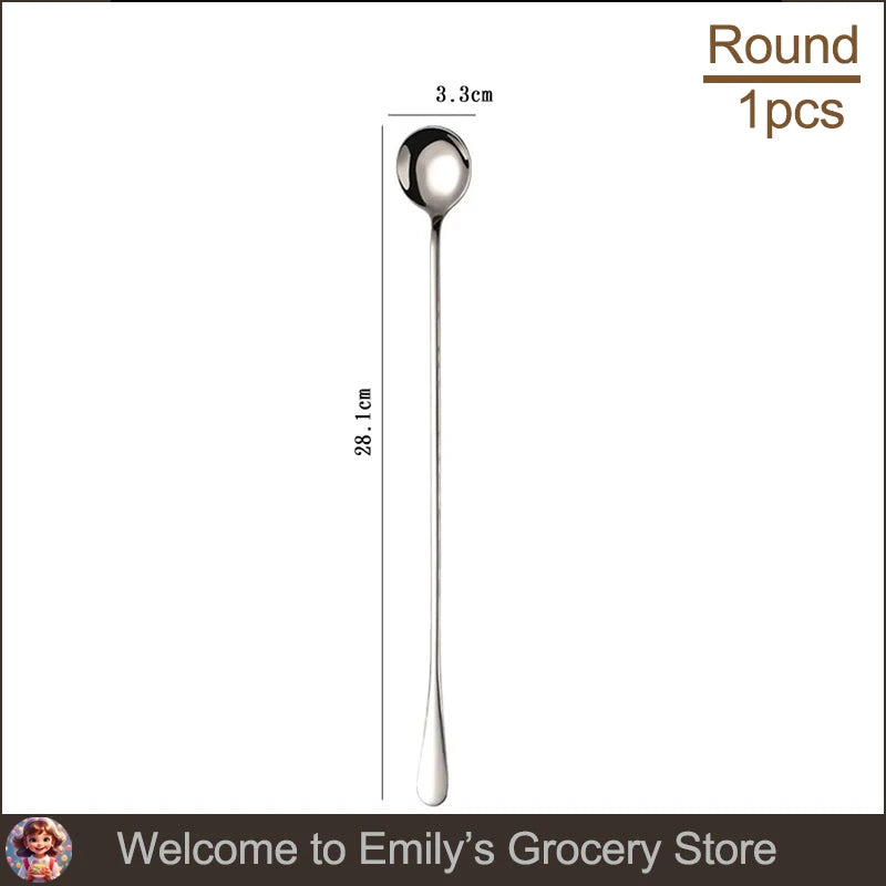 Cocktail Mixing Spoon (30cm) | Long Handle, Round Head, Stainless Steel | Bartender Tool for Drinks, Honey, Kitchen Use
