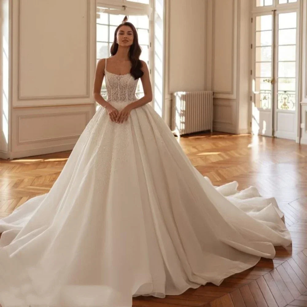 Princess A line wedding dress with lace appliques