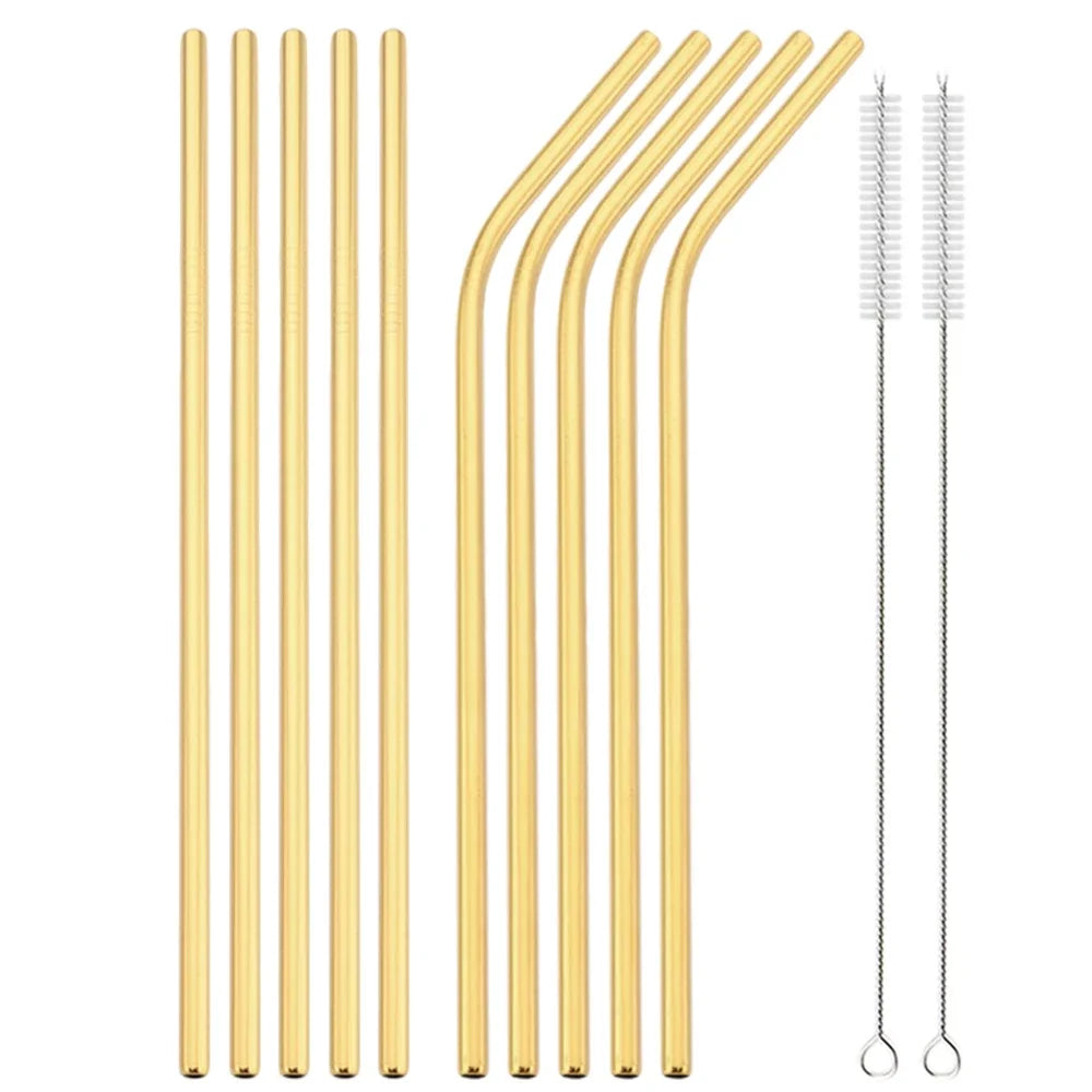 Gold Stainless Steel Reusable Straws Set
