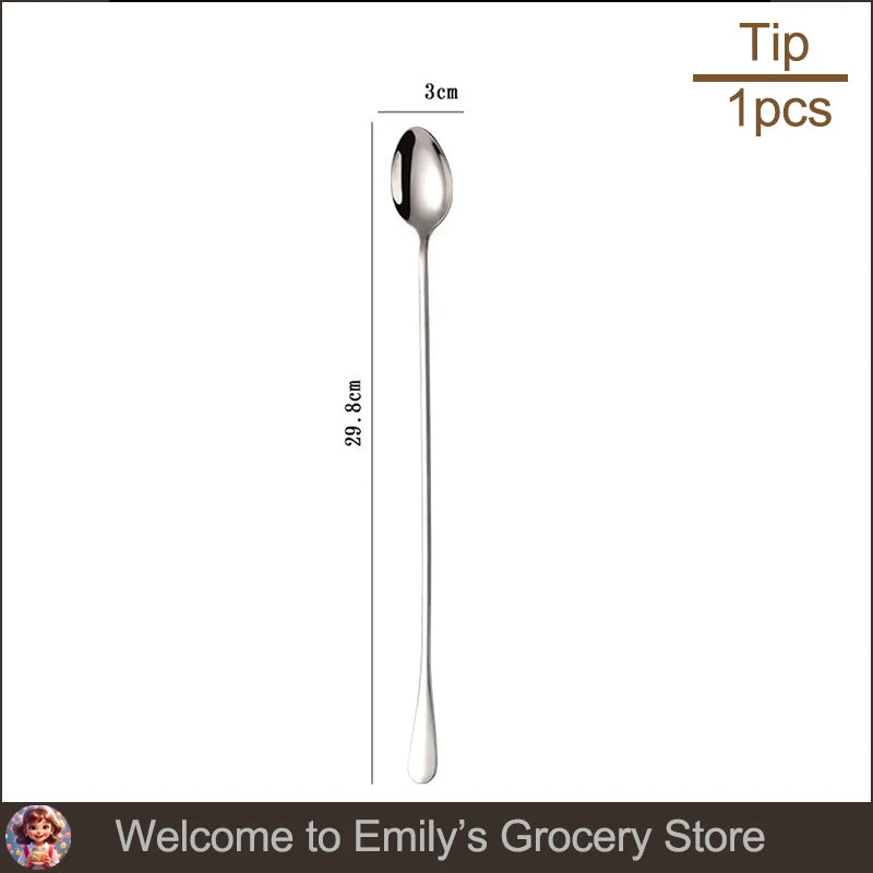 Cocktail Mixing Spoon (30cm) | Long Handle, Round Head, Stainless Steel | Bartender Tool for Drinks, Honey, Kitchen Use
