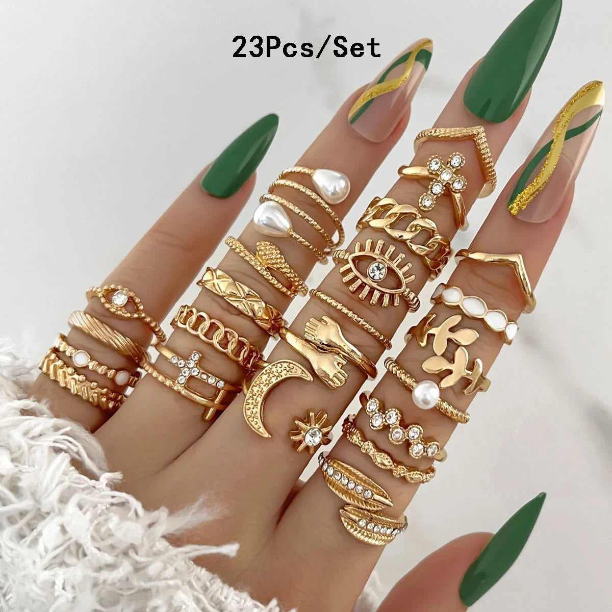 Set of 30 Women's Rings, Bohemian Geometric Stackable and Knuckle Rings, Gold and Silver Jewelry for Parties