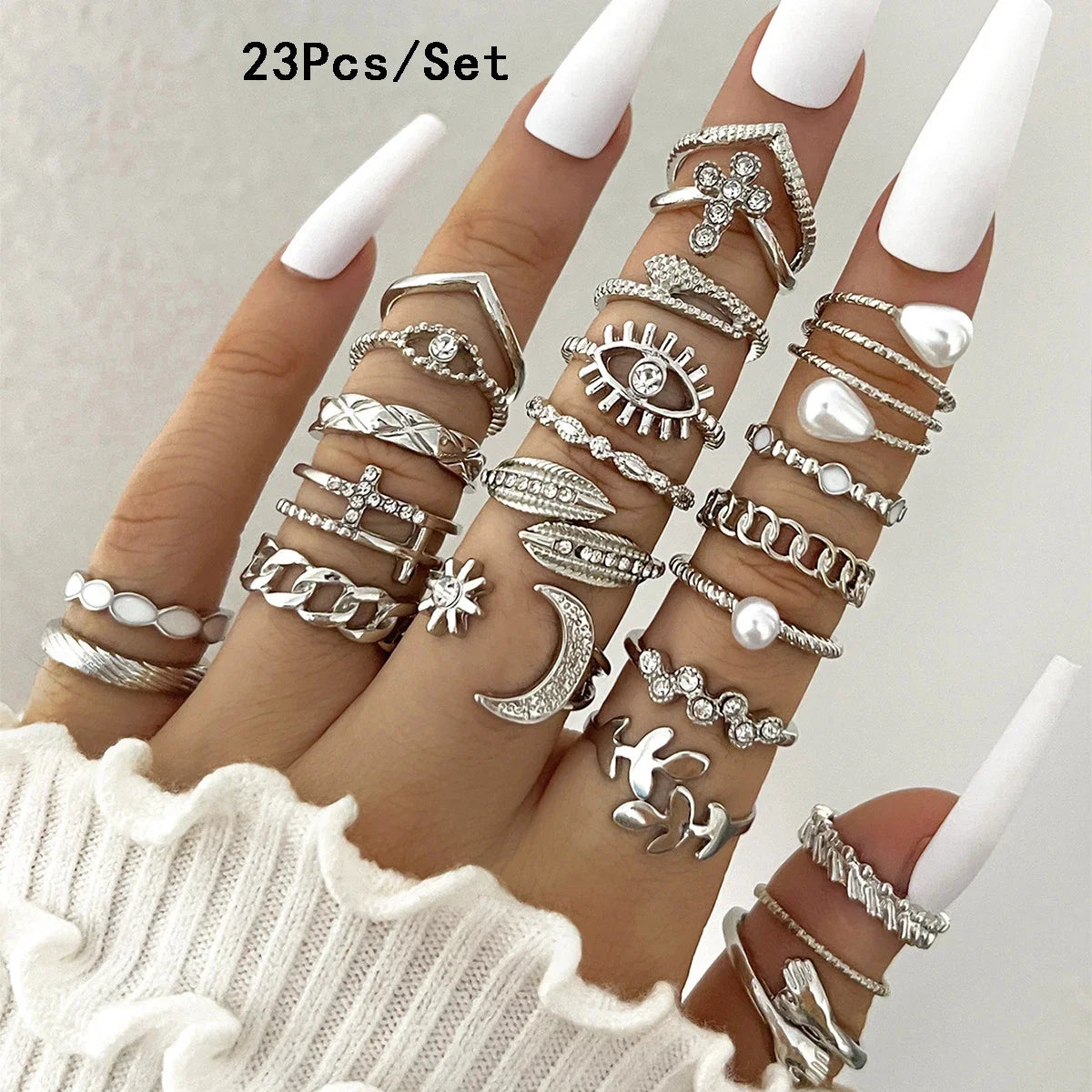 Set of 30 Women's Rings, Bohemian Geometric Stackable and Knuckle Rings, Gold and Silver Jewelry for Parties
