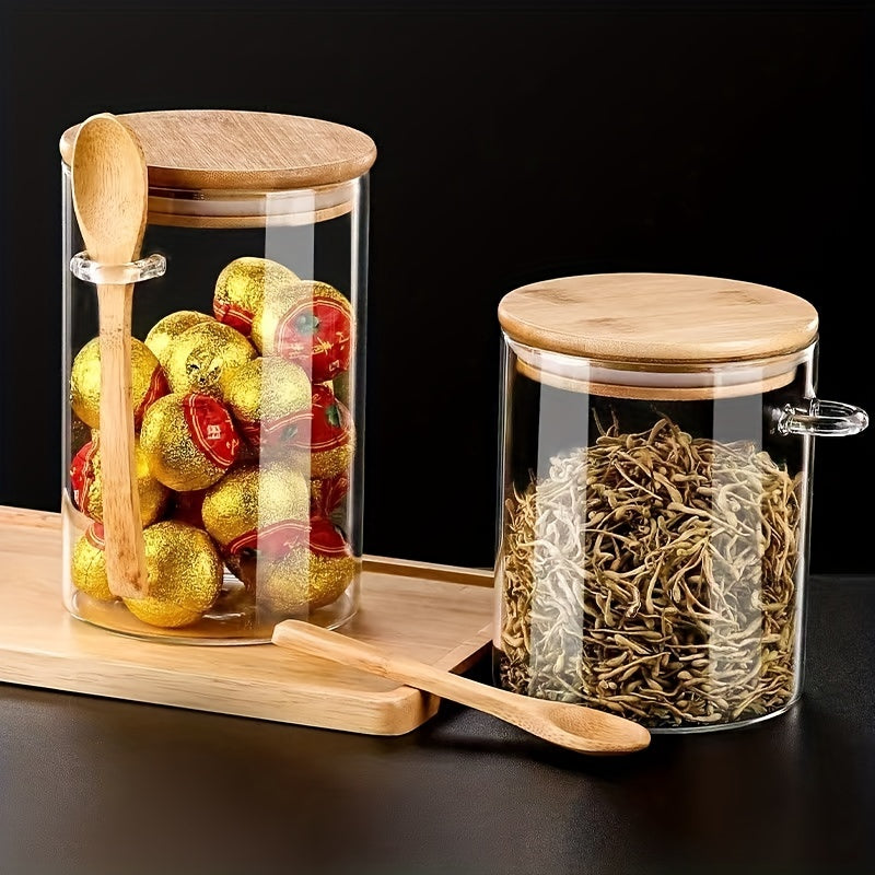Glass Jar Set with Measuring Spoon, Airtight Pantry Containers, Ideal for Spices, Coffee and Sweets