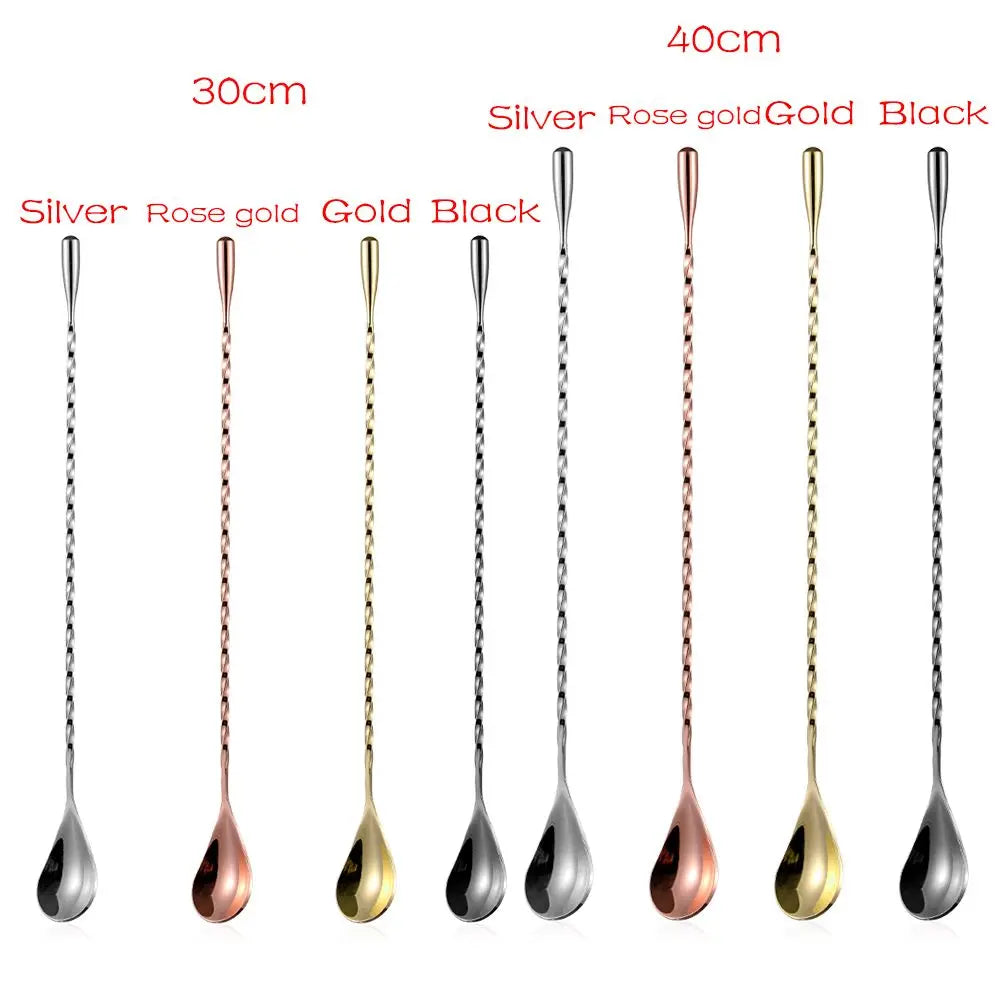 Cocktail Mixing Spoon (Long Handle, Spiral, Teardrop) | Stainless Steel Bartender Tool | Bar Stirring Spoon for Kitchen & Home Bar