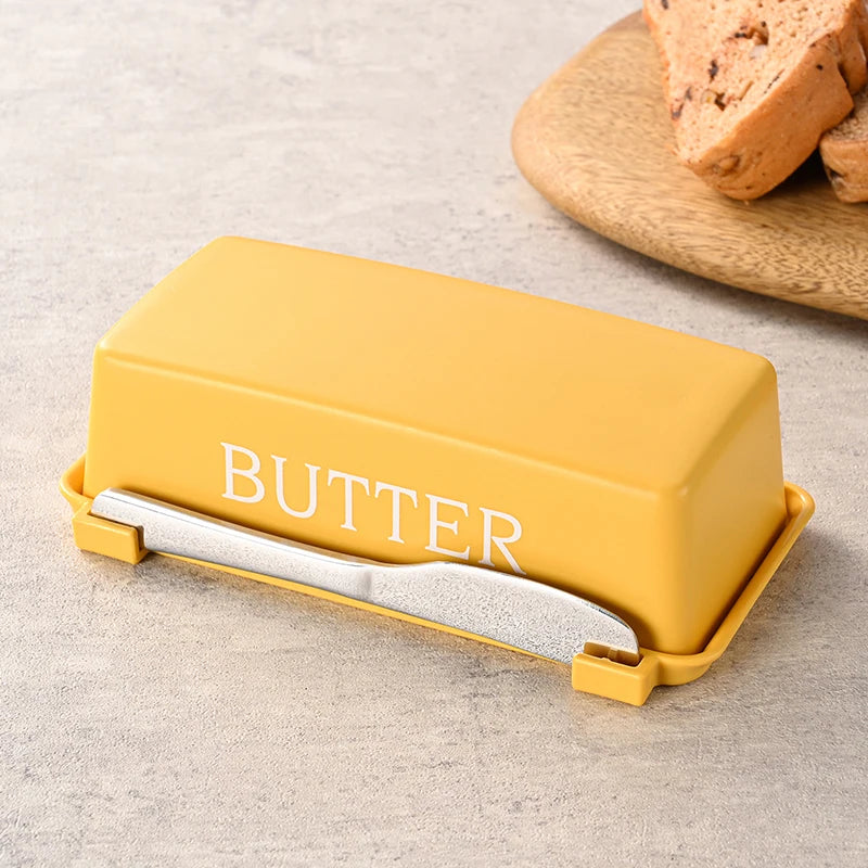 Butter dish with butter cutter, cheese box with lid and knife, practical butter holder for countertop and refrigerator