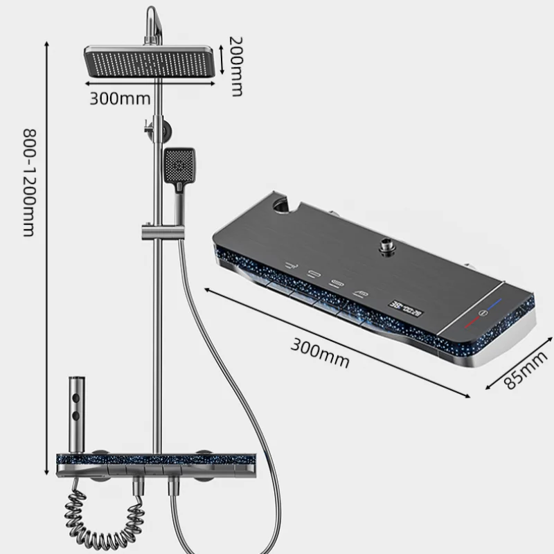 LED Shower Mixer Tap with 4 Functions and Temperature