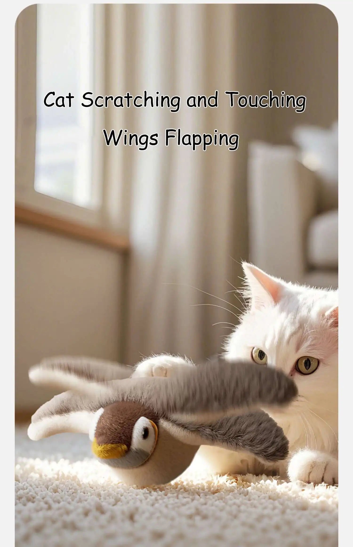Interactive cat toy | Rechargeable plush toy with sound and flapping, with catnip