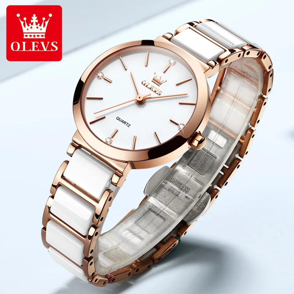 Women's Rose Gold Quartz Ceramic Strap Watch