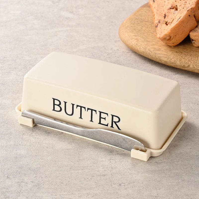 Butter dish with butter cutter, cheese box with lid and knife, practical butter holder for countertop and refrigerator