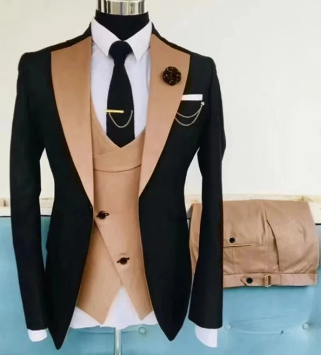 Mens 3 piece summer suit, slim-fit groom's suit for outdoor wear