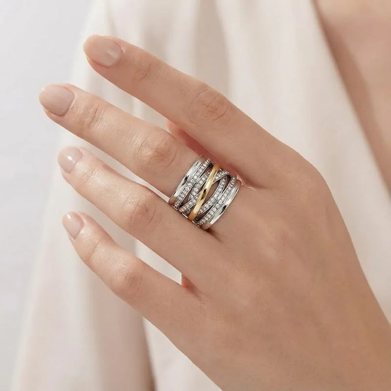 Women's Gothic Stainless Steel Stackable Rings with Cross, Rhinestone, Charm, Vintage